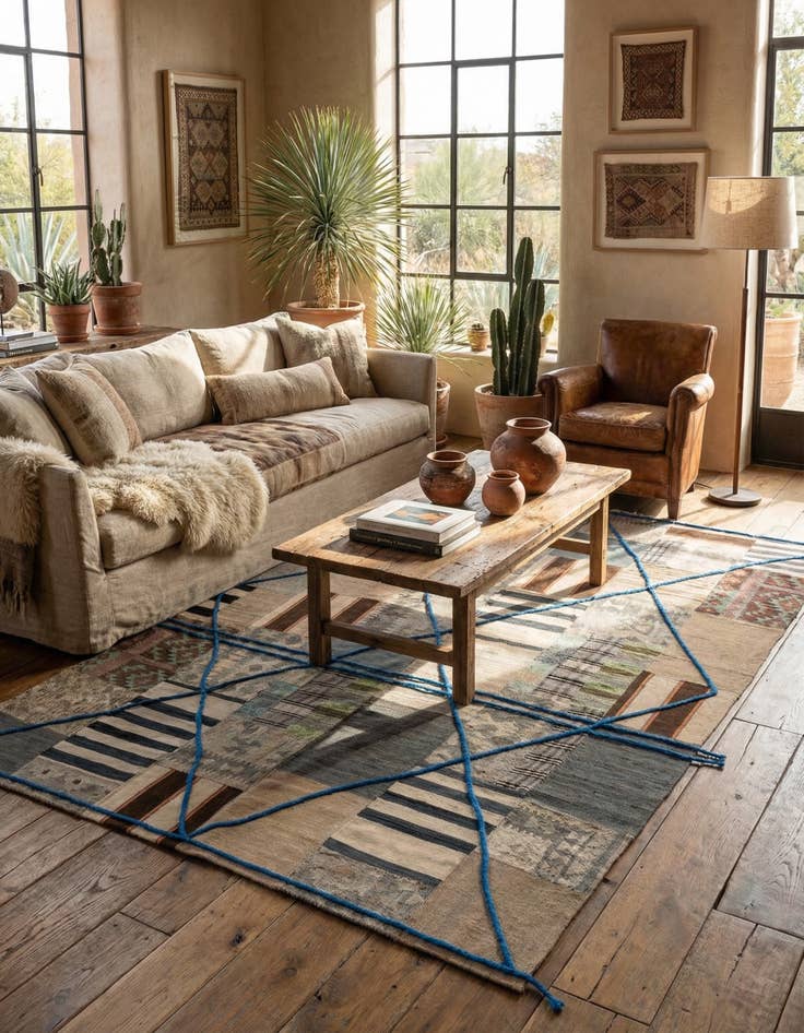 Detail image of  6' 8 x 9' 10  Hand Woven Kilim Patchwork Wool Rug