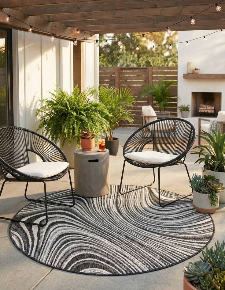 Detail image of  4' x 4'  Washable Modern Indoor / Outdoor Round Rug