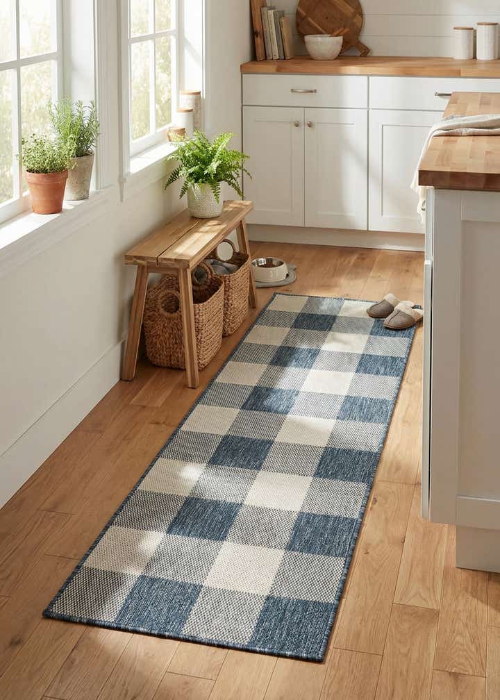 2' x 5' 3 Easy-Clean Checkered Indoor / Outdoor Runner Rug