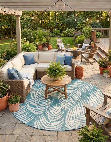 10' x 10' Easy-Clean Botanical Indoor / Outdoor Round Rug