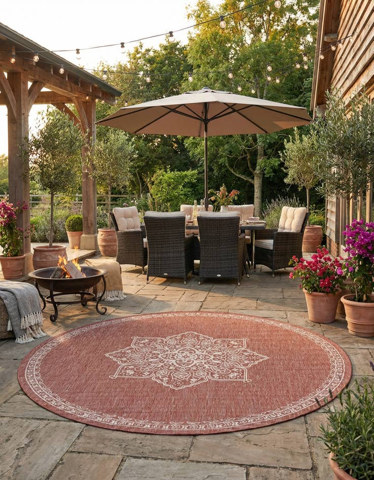 Detail image of 12' x 12' Easy-Clean Traditional Indoor / Outdoor Round Rug