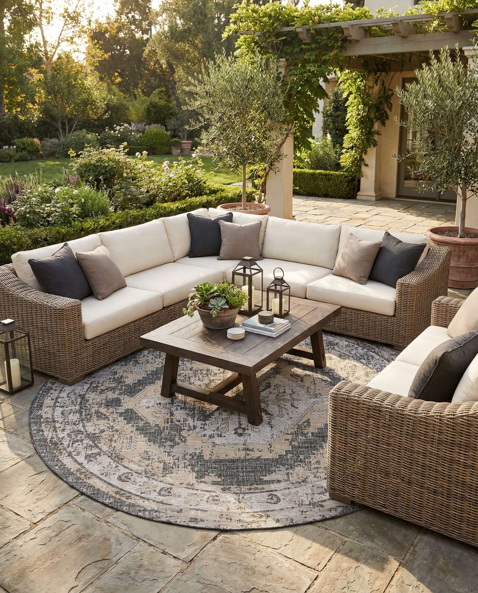 13' x 13' Easy-Clean Traditional Indoor / Outdoor Round Rug