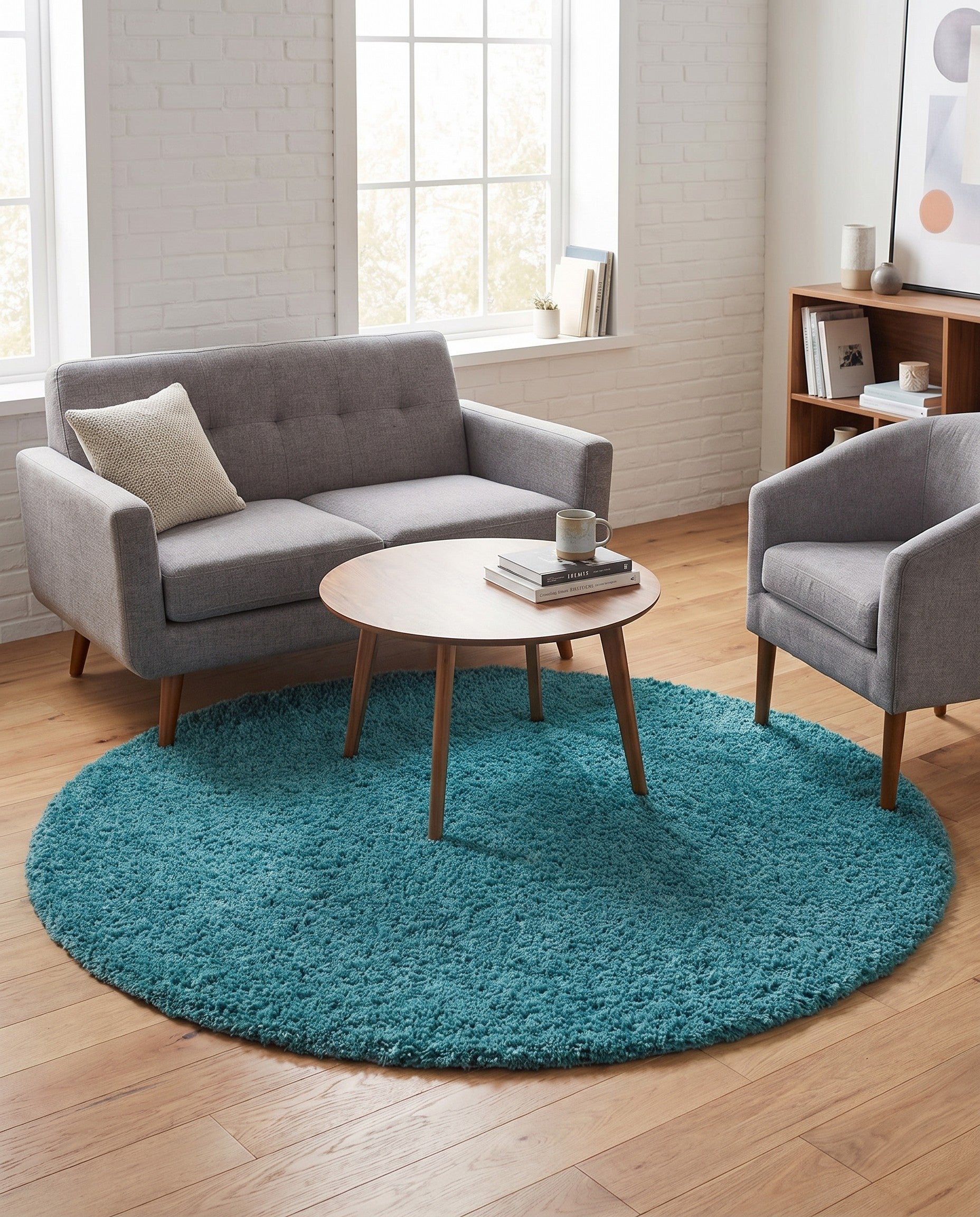 5' 3 x 5' 3 Solid Shag Round Rug