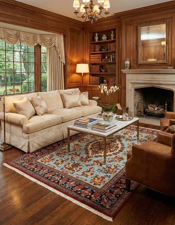 4' 7 x 6' 11 Hand Knotted Qom Persian Rug