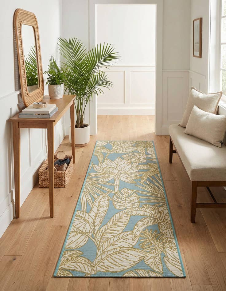 Detail image of 2' x 5'  Washable Botanical Indoor / Outdoor Runner Rug