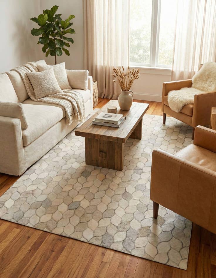 Detail image of 4' 1 x 6' Cowhide Stocks Rug