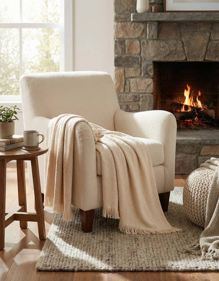 Detail image of 4' 6 x 6' Brittany Natural Throw Blanket