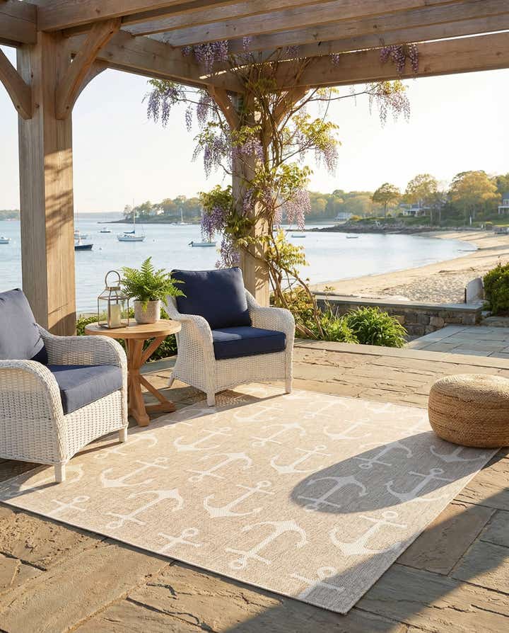 7' 10 x 7' 10 Easy-Clean Coastal Indoor / Outdoor Square Rug
