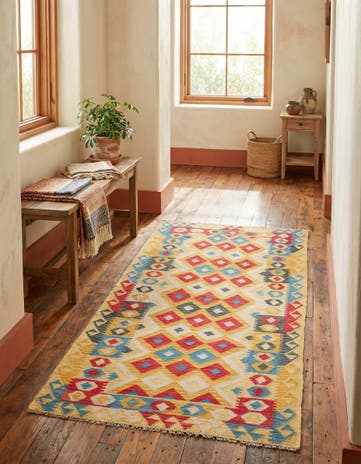 3' 3 x 6' 7 Hand Woven Kilim Maymana Wool Runner Rug