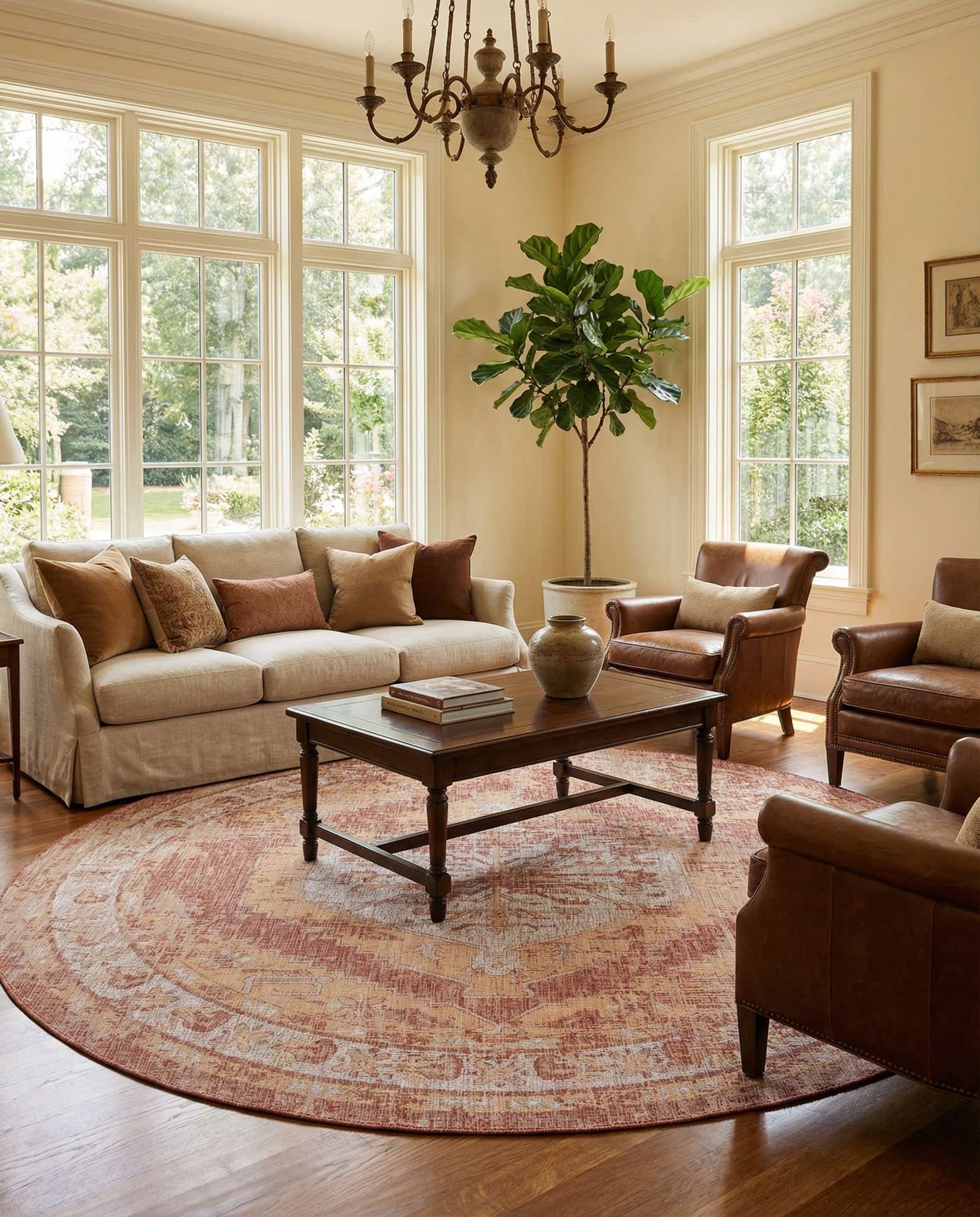 13' x 13' Easy-Clean Traditional Indoor / Outdoor Round Rug