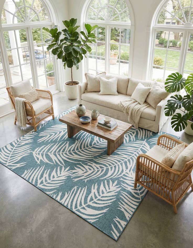 Detail image of 13' x 13'  Washable Botanical Indoor / Outdoor Square Rug