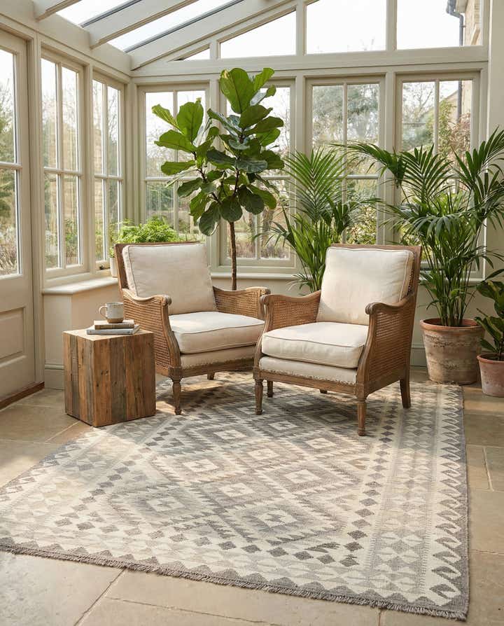 5' 8 x 8' 2 Hand Woven Kilim Maymana Wool Rug
