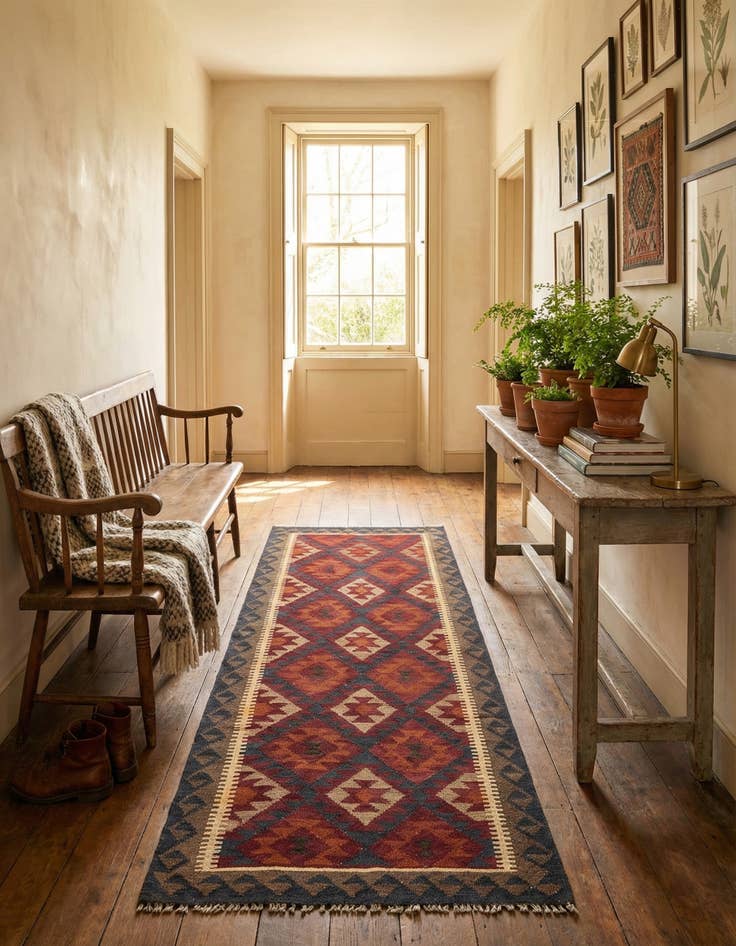 Detail image of 3' 5 x 6' 5  Hand Woven Kilim Maymana Wool Runner Rug