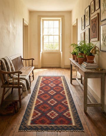 3' 5 x 6' 5 Hand Woven Kilim Maymana Wool Runner Rug