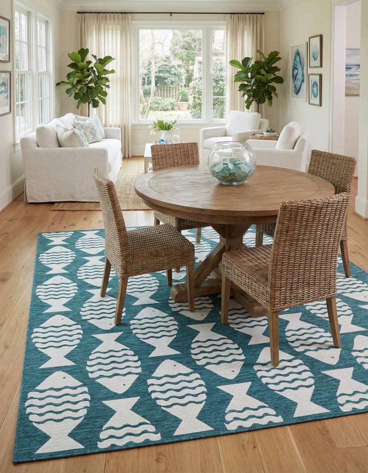 Detail image of 13' x 13'  Washable Coastal Indoor / Outdoor Square Rug