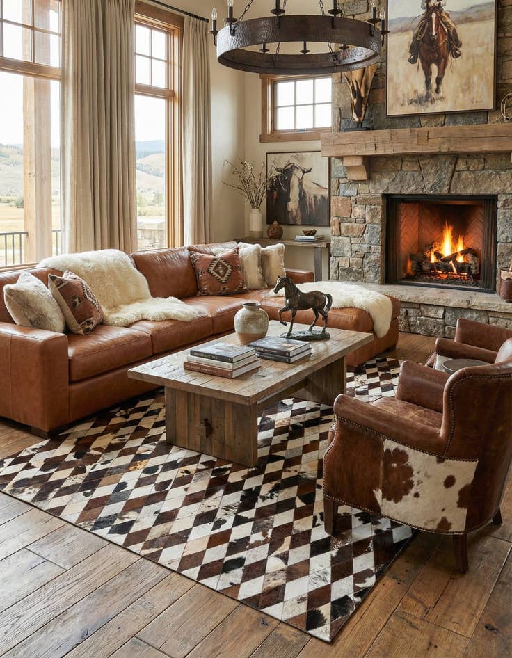 Detail image of 6' 6 x 9' 9 Cowhide Stocks Rug