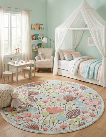 7' 10 x 7' 10 Flowers Whimsy Kids Round Rug