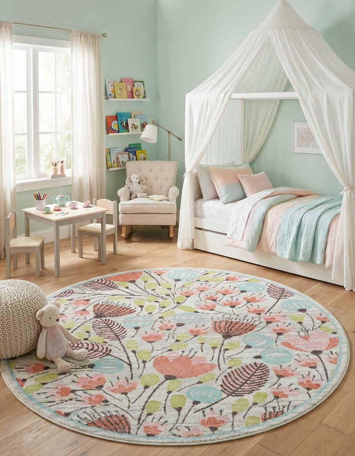 7' 10 x 7' 10 Flowers Whimsy Kids Rou...