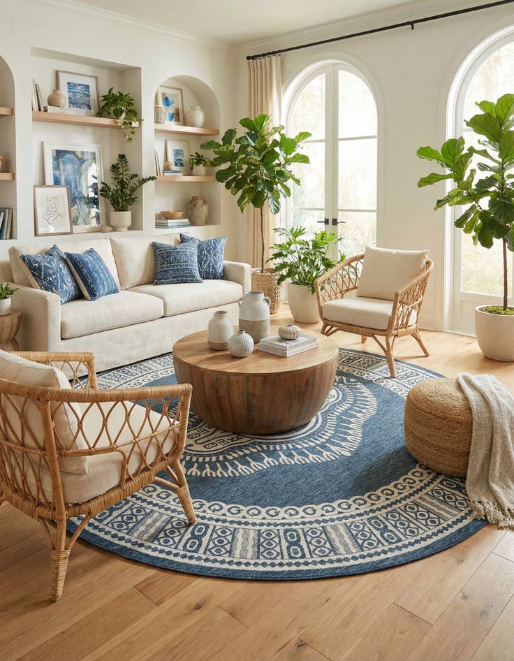 Detail image of 12' x 12'  Washable Traditional Indoor / Outdoor Round Rug