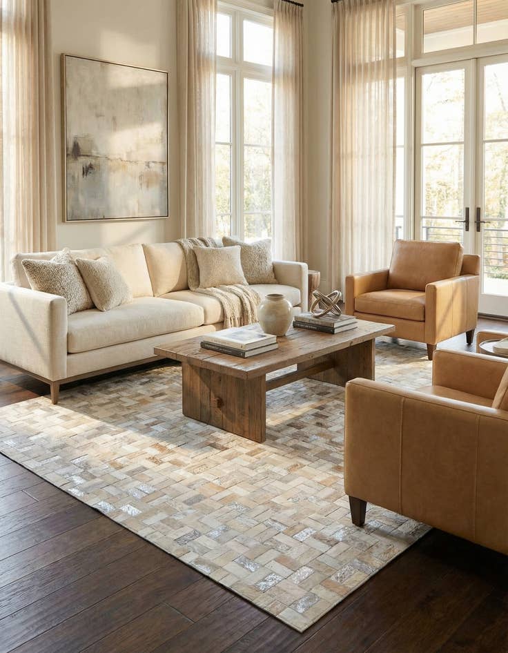 Detail image of 5' x 7' 10 Cowhide Leather Rug