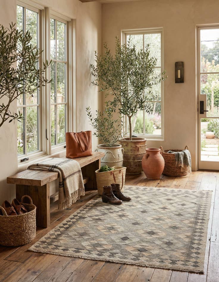 Detail image of  4' x 5' 11  Hand Woven Kilim Maymana Wool Rug