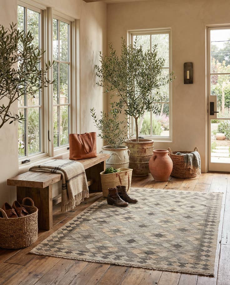 Detail image of 4' x 5' 11 Hand Woven Kilim Maymana Wool Rug