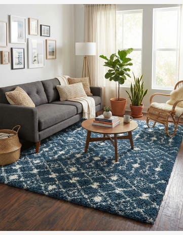 Navy Blue Moroccan Trellis Shag Rug