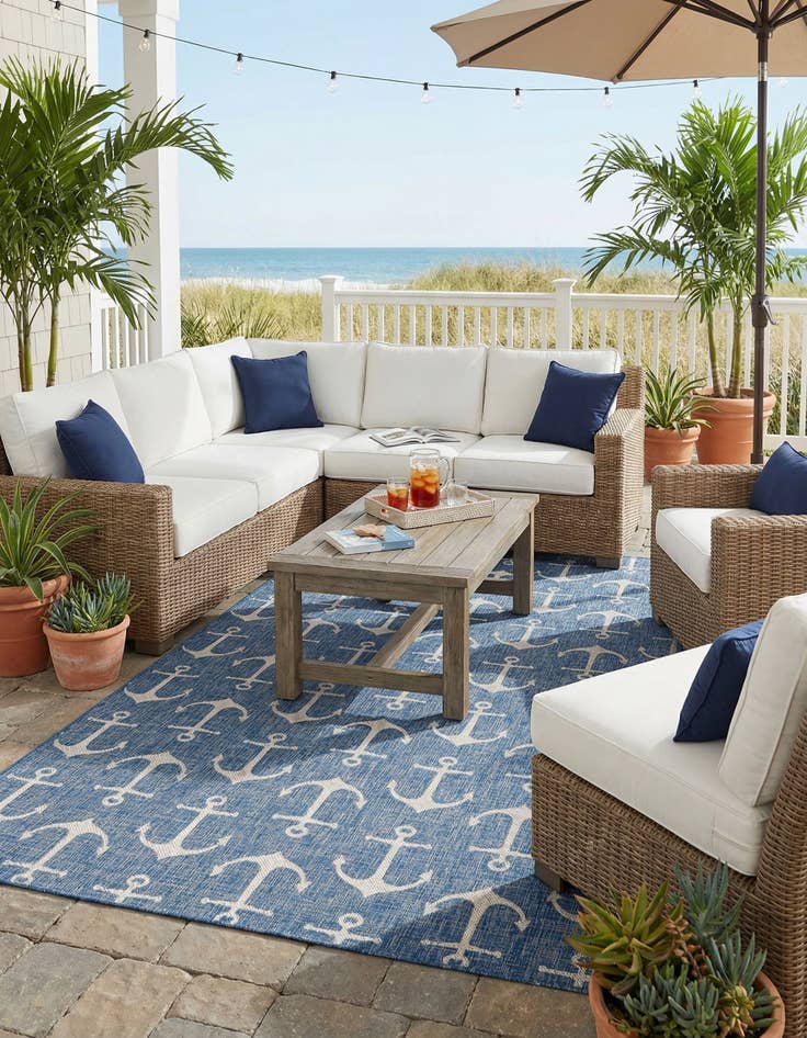 Detail image of 10' x 14'  Washable Coastal Indoor / Outdoor Rug