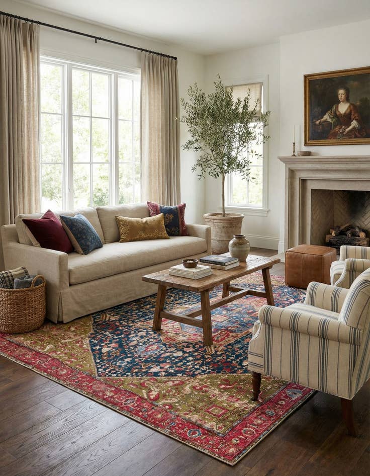 Detail image of 10' x 13'  Washable Traditional Indoor / Outdoor Rug