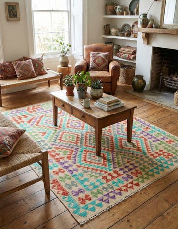 4' 10 x 6' 4 Hand Woven Kilim Maymana Wool Rug