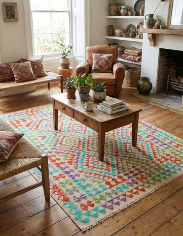 4' 10 x 6' 4 Hand Woven Kilim Maymana Wool Rug
