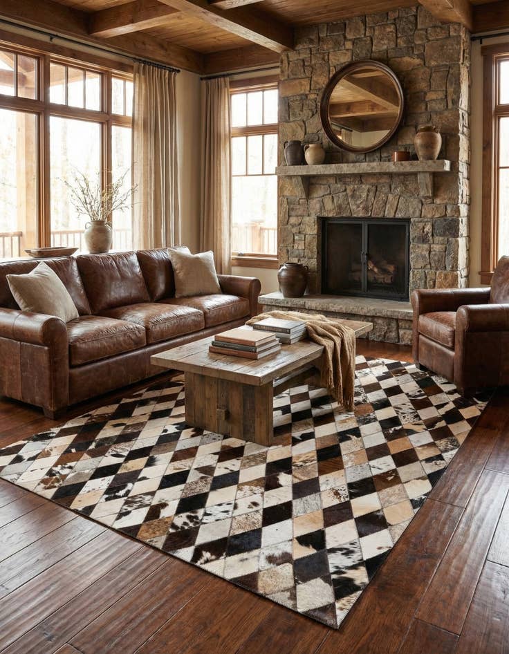 Detail image of  4' 8 x 6' 9 Cowhide Stocks Rug