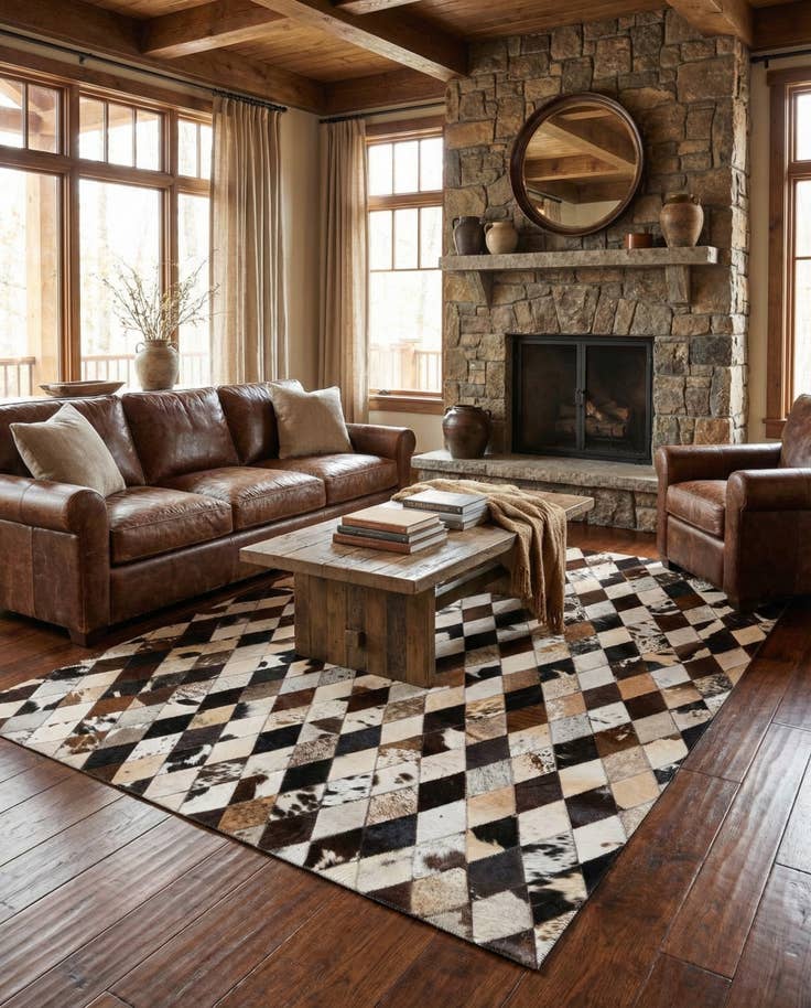 Detail image of 4' 8 x 6' 9 Cowhide Stocks Rug