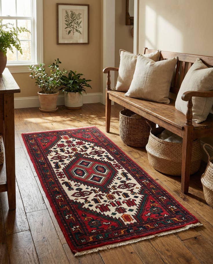 Detail image of 2' 3 x 4' 4 Hand Knotted Heriz Wool Runner Rug