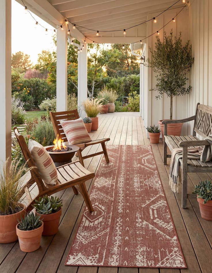 Detail image of 3' 3 x 14' Easy-Clean Bohemian Indoor / Outdoor Runner Rug