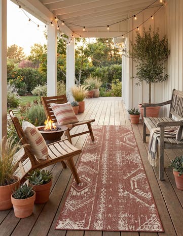3' 3 x 14' Easy-Clean Bohemian Indoor / Outdoor Runner Rug