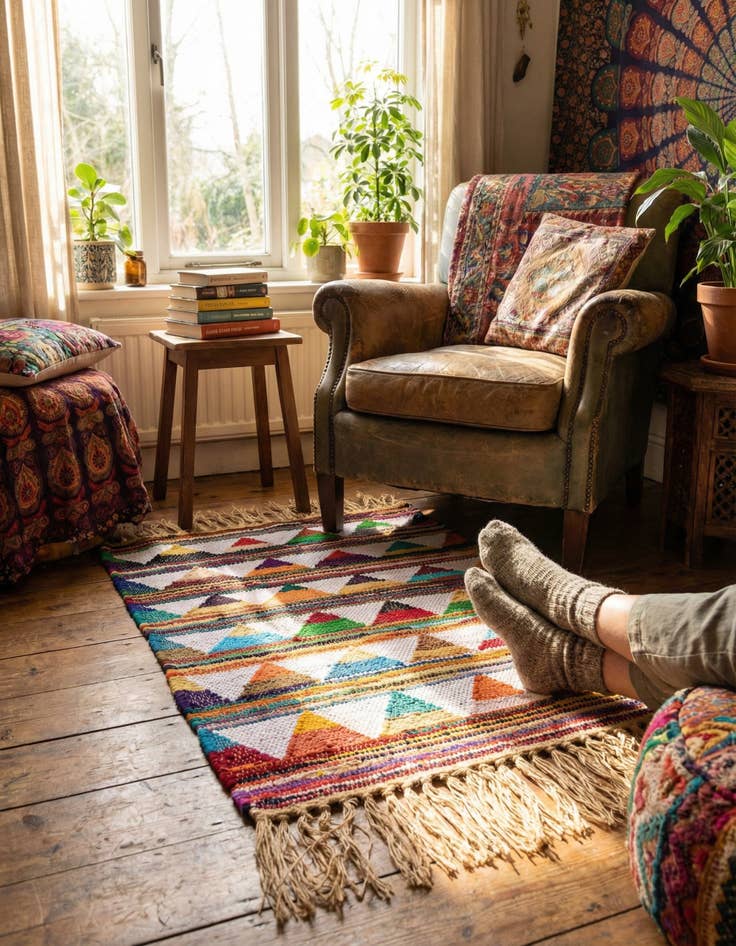 Detail image of  2' x 3' 1  Hand Woven Chindi Trellis Rug