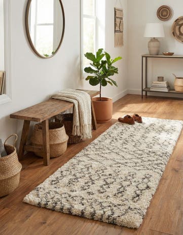 Pure Ivory Moroccan Shag Runner Rug