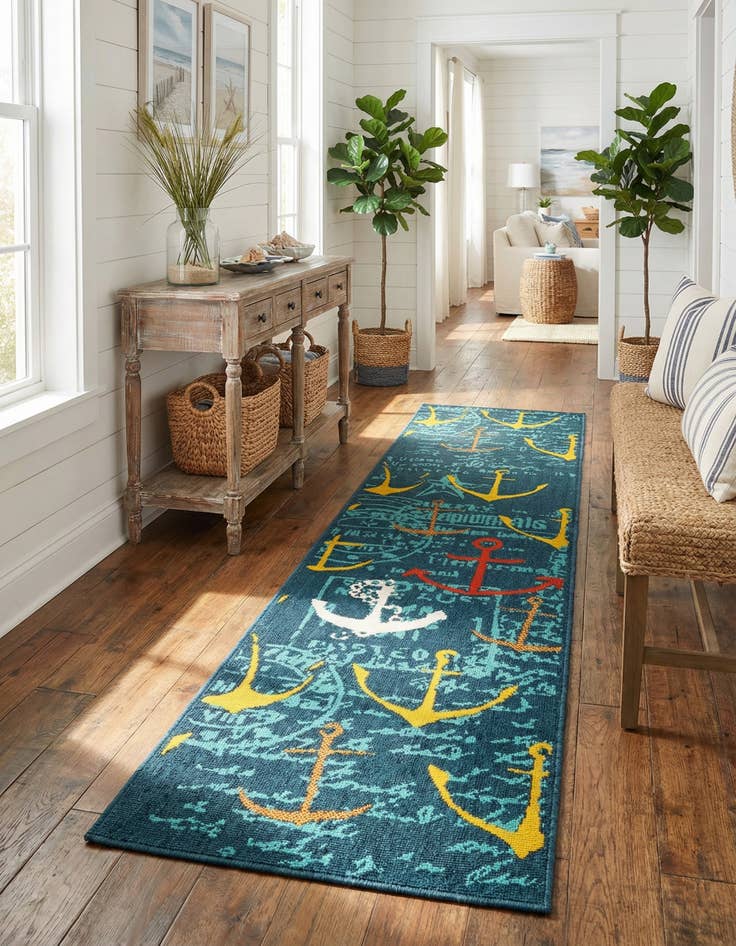 Detail image of 2' x 8'  Washable Coastal Indoor / Outdoor Runner Rug
