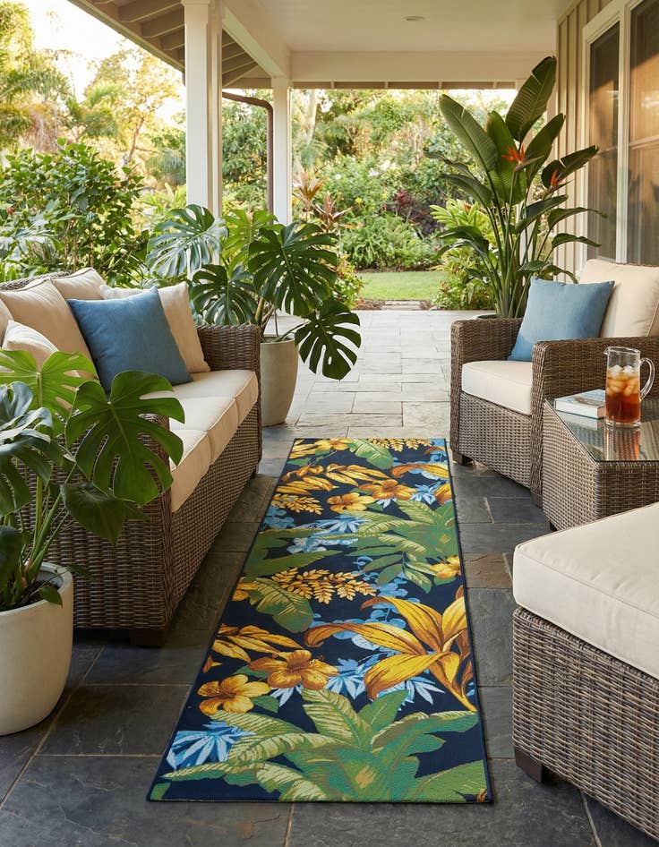 Detail image of 2' 7 x 9'  Washable Botanical Indoor / Outdoor Runner Rug