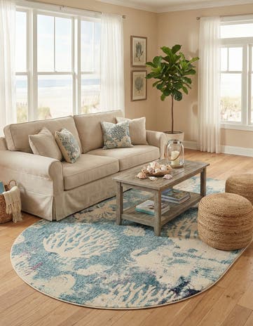 Light Blue Washable Amalfi Oval Rug
