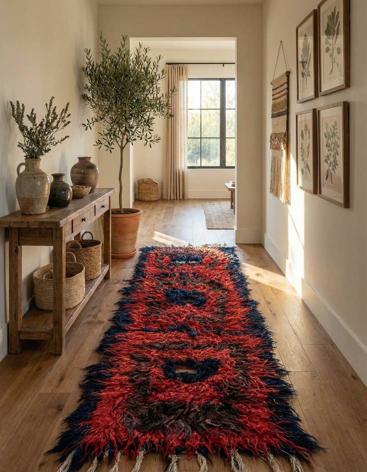 Detail image of 3' 10 x 12' 6 Hand Knotted Moroccan Wool Runner Rug