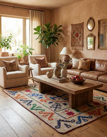 4' 11 x 6' 4 Hand Woven Kilim Suzani Wool Rug