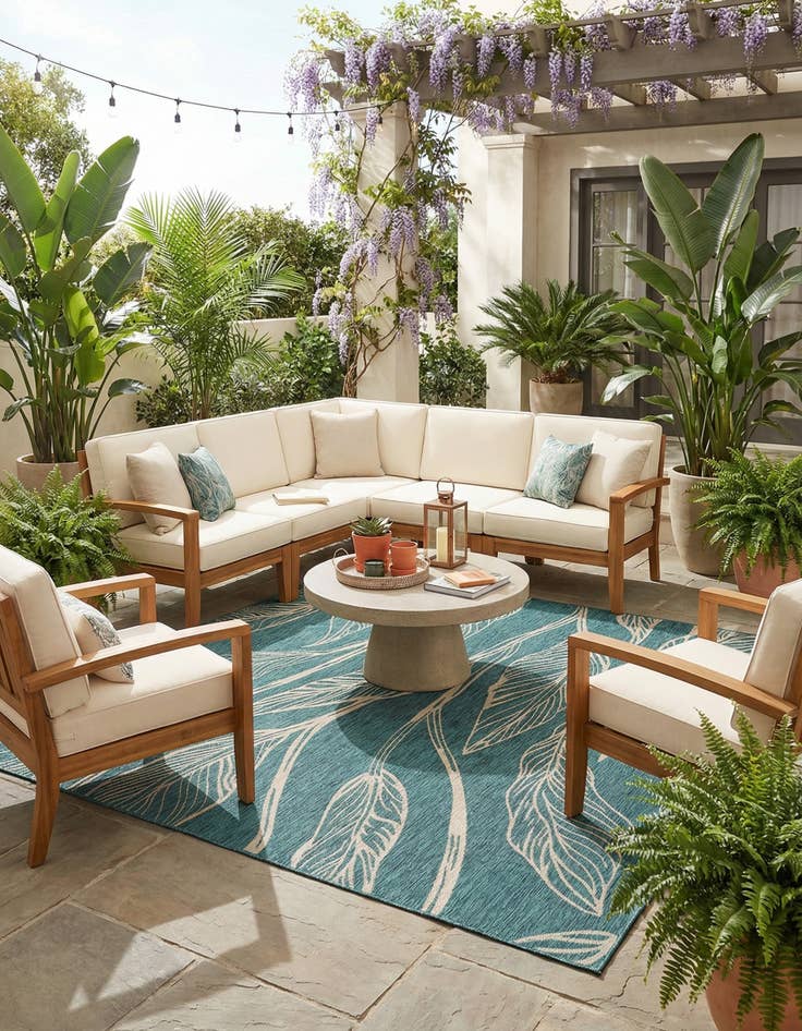 Detail image of  13' x 13'  Washable Botanical Indoor / Outdoor Square Rug