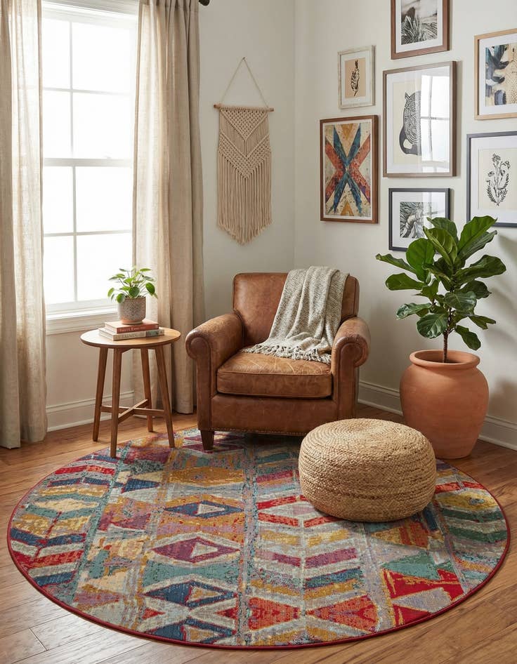 Detail image of 6' x 6' Easy-Clean Modern Indoor / Outdoor Round Rug