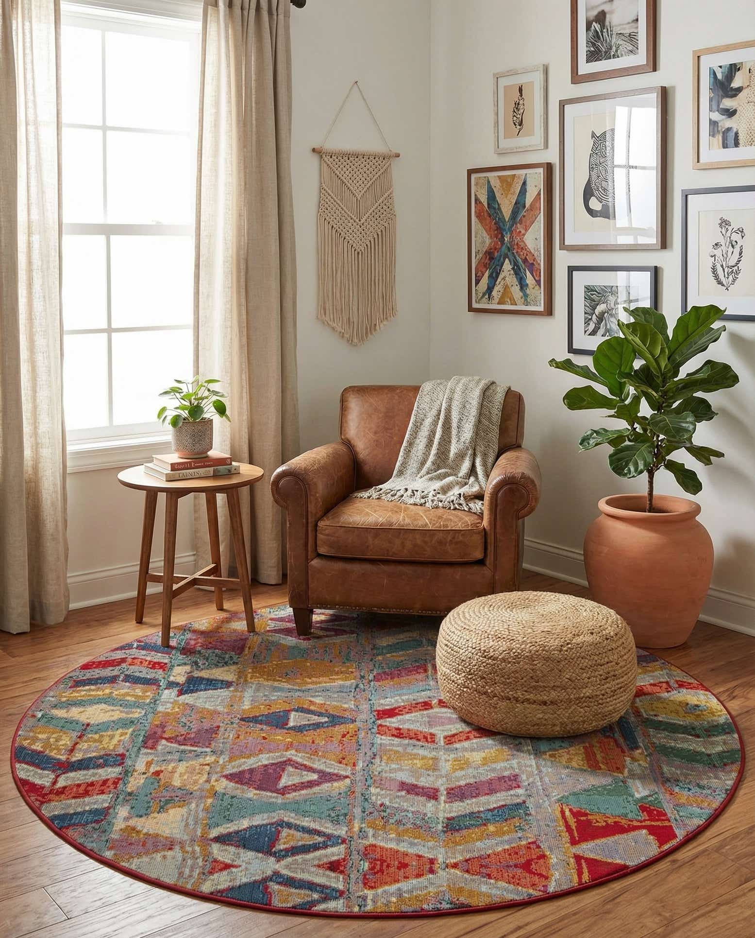 6' x 6' Easy-Clean Modern Indoor / Outdoor Round Rug