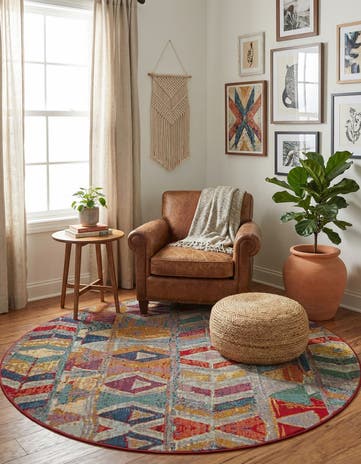 6' x 6' Easy-Clean Modern Indoor / Outdoor Round Rug