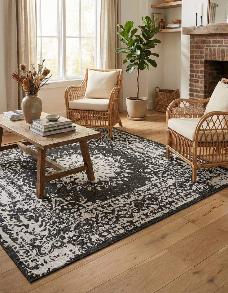 Detail image of 7' 10 x 7' 10  Washable Traditional Indoor / Outdoor Square Rug