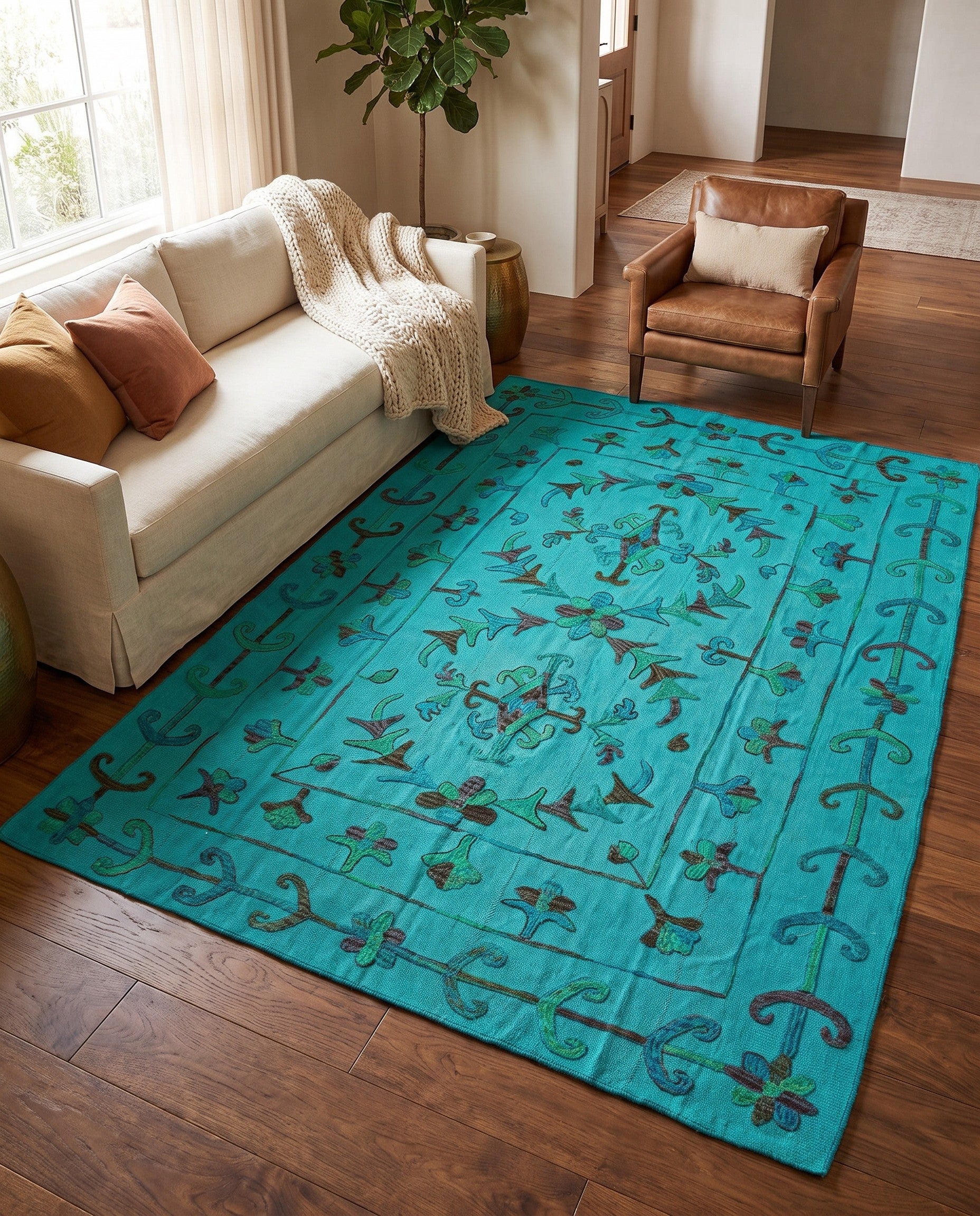 5' 8 x 7' 2 Hand Woven Kilim Suzani Wool Rug