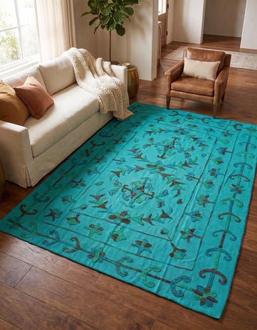 5' 8 x 7' 2 Hand Woven Kilim Suzani Wool Rug